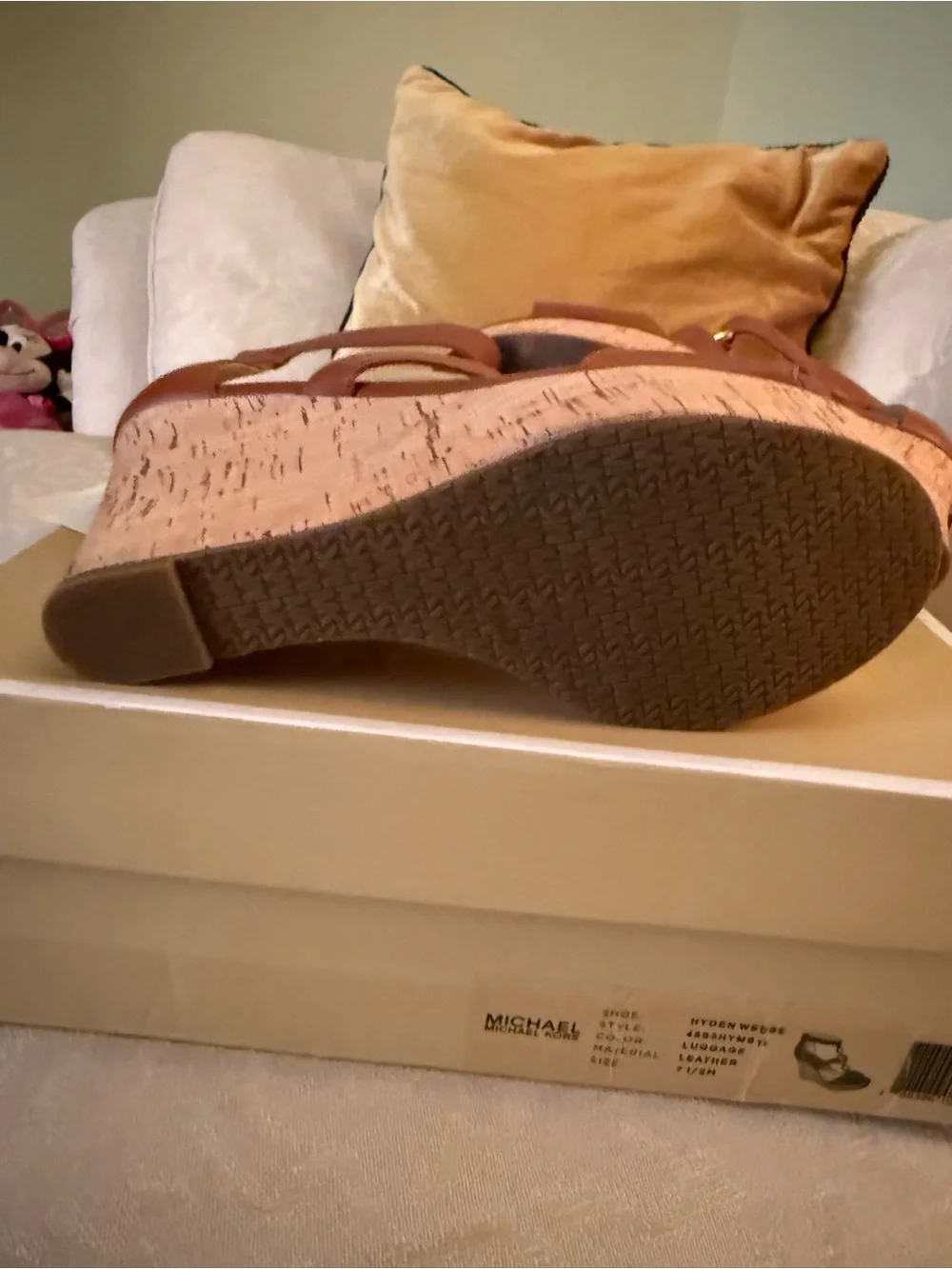 Michael Kors Tan Leather Cork Wedge Sandals